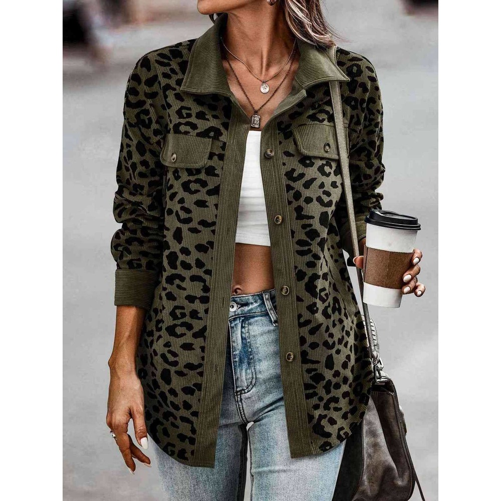 Leopard Button Down Shacket Jacket - Picture 11 of 11